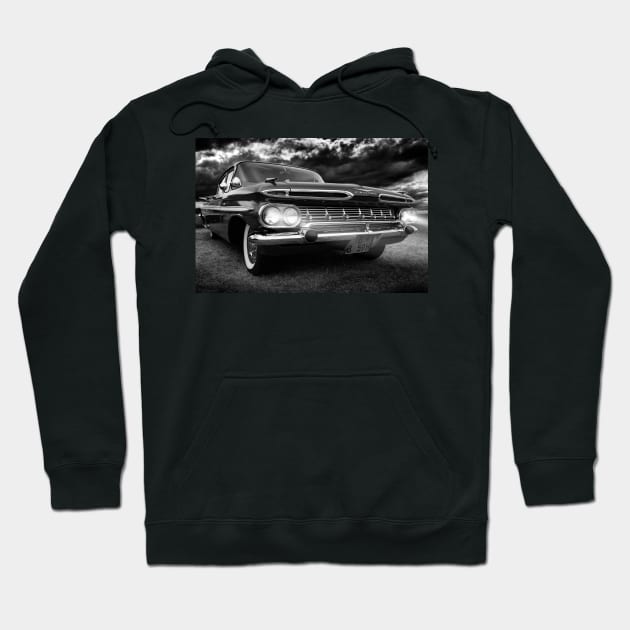 1959 Chevy Impala, chevy black and white Hoodie by hottehue